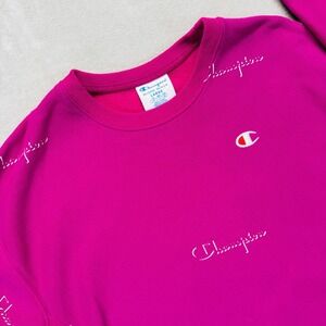 Champion Sweatshirt Women's Large Pink Reverse Weave Crewneck Cap Sleeve Sports